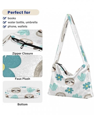 Sweet Sloth Floral Girls Ladies Hobo Handbags, Furry Tote Women's Shoulder Handbag $10.50 Totes