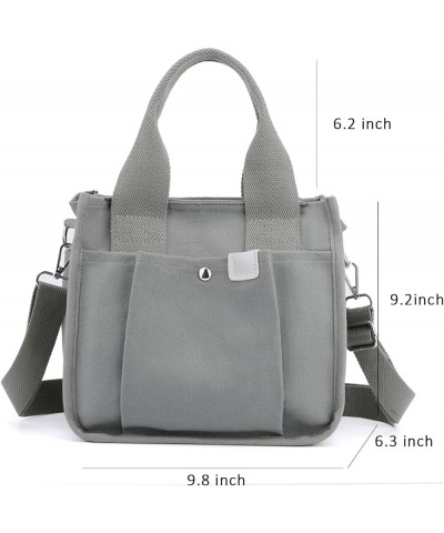 Small Canvas Tote Bag with Zipper, 2023 Canvas Multi-Pocket Crossbody Bag Purse Top Handle Satchel Handbags Grey $11.20 Totes