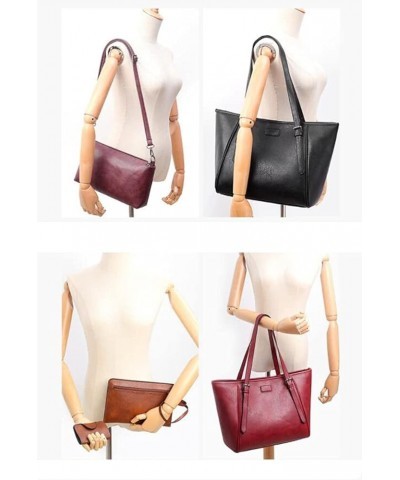 Synthetic PU Leather Tote Shoulder Portable Messenger Women's Bag 5pcs Satchel Crossbody Top-Handle Handbags-Purple Black $32...