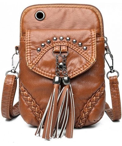 Women Vintage Rivet Crossbody Bag Tassel Pendant Phone Bags Coin Purse-Browm Browm $20.74 Totes