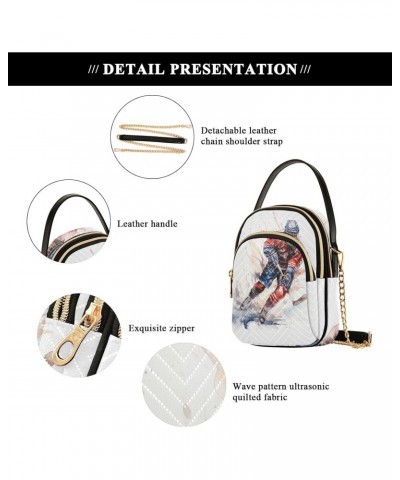 Watercolor Hockey Illustration Small Crossbody Bag Functional Multi Pocket Bag Shoulder Handbag $12.76 Crossbody Bags