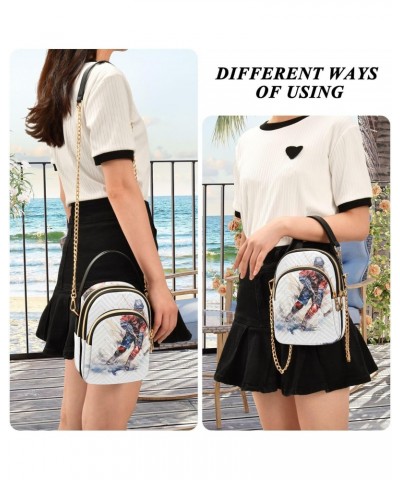 Watercolor Hockey Illustration Small Crossbody Bag Functional Multi Pocket Bag Shoulder Handbag $12.76 Crossbody Bags