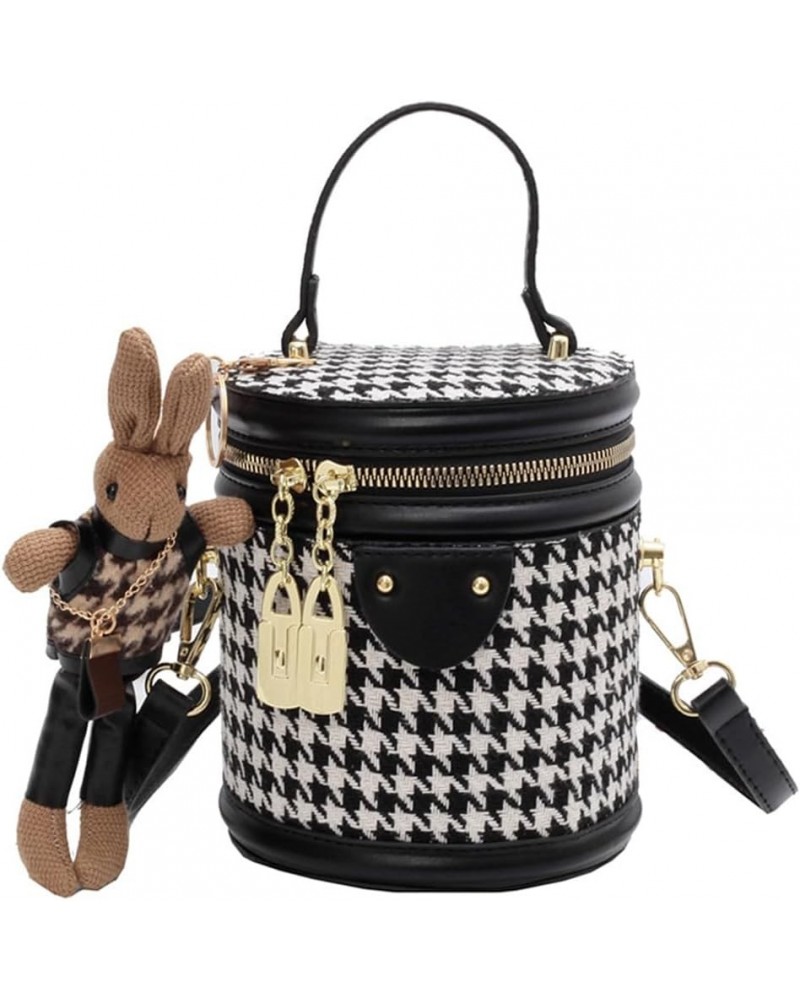 Quilted Lattice Crossbody Shoulder Bags for Women Small Tote Square Satchel Handbags Purse with Bunny Doll Pendant Bucket Hou...