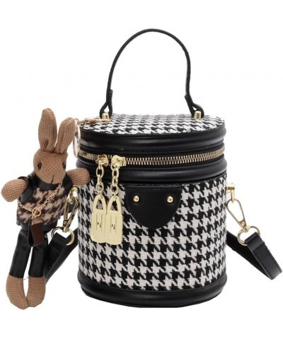 Quilted Lattice Crossbody Shoulder Bags for Women Small Tote Square Satchel Handbags Purse with Bunny Doll Pendant Bucket Hou...