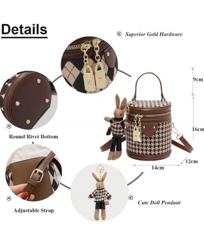 Quilted Lattice Crossbody Shoulder Bags for Women Small Tote Square Satchel Handbags Purse with Bunny Doll Pendant Bucket Hou...