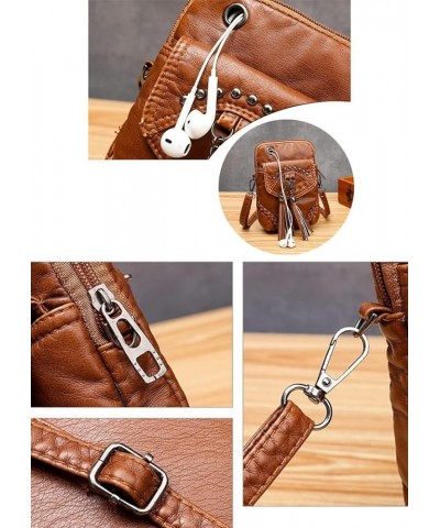 Women Vintage Rivet Crossbody Bag Tassel Pendant Phone Bags Coin Purse-Browm Browm $20.74 Totes