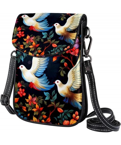 Classic PU Leather Phone Bag - Durable Cell Phone Wallet, Convenient Crossbody Purse Cute Peace Doves and Flowers Multicolour...