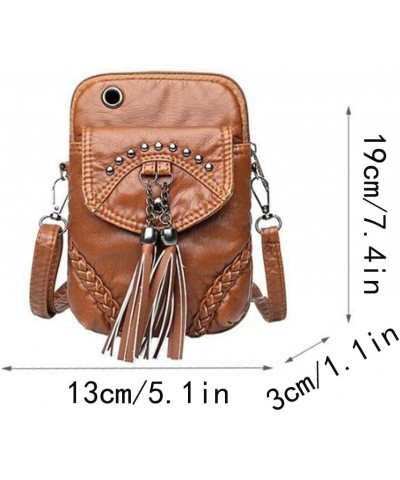 Women Vintage Rivet Crossbody Bag Tassel Pendant Phone Bags Coin Purse-Browm Browm $20.74 Totes