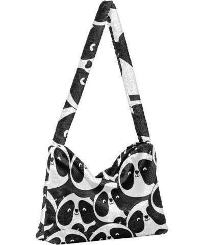 Women Boho Handbag Black White Panda Little Cute Underarm Bag Tote Bag Shoulder Bag Crossbody Bag Fluffy Cell Phone Purse Pat...