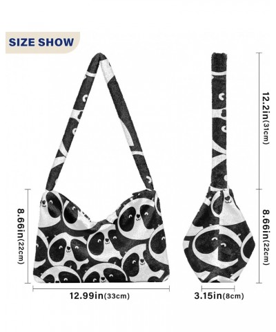 Women Boho Handbag Black White Panda Little Cute Underarm Bag Tote Bag Shoulder Bag Crossbody Bag Fluffy Cell Phone Purse Pat...