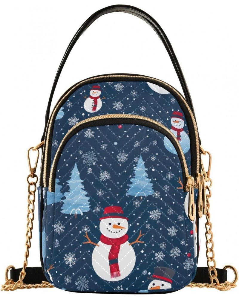 Winter Snowman Christmas Blue Crossbody Bags for Women Chain Crossbody Flight Bag Travel Purse with Chain Strap for Women Tra...