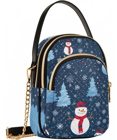 Winter Snowman Christmas Blue Crossbody Bags for Women Chain Crossbody Flight Bag Travel Purse with Chain Strap for Women Tra...