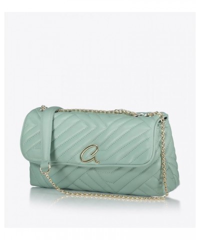 Women's Quilted Shoulder-crossbody Bag Aphrodite with Gold Details and Magnetic Clip Mint $28.99 Shoulder Bags