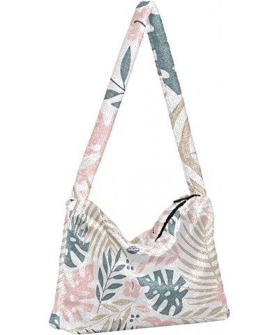 Colorful Flower Art Girls Ladies Hobo Bag, Furry Tote Women's Shoulder Handbags Tropical Leaves Colorful $11.96 Totes