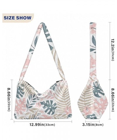 Colorful Flower Art Girls Ladies Hobo Bag, Furry Tote Women's Shoulder Handbags Tropical Leaves Colorful $11.96 Totes