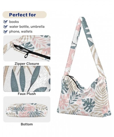 Colorful Flower Art Girls Ladies Hobo Bag, Furry Tote Women's Shoulder Handbags Tropical Leaves Colorful $11.96 Totes