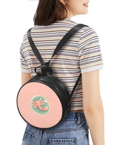 Womens Girls Shoulder Handbag Round Purse Casual Zip Up PU Leather Satchel with Adjustable Straps Axolotl $16.51 Shoulder Bags