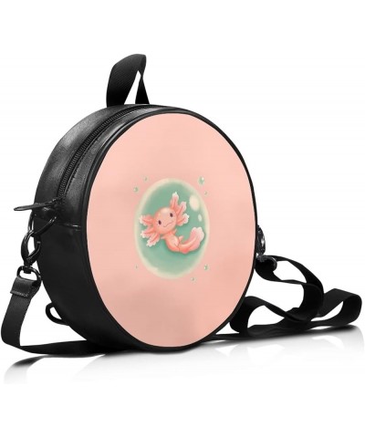 Womens Girls Shoulder Handbag Round Purse Casual Zip Up PU Leather Satchel with Adjustable Straps Axolotl $16.51 Shoulder Bags