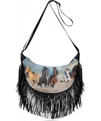 Horses Run in Desert Fringe Bag for Women Cross Body Bag Tassel Shoulder Bag Satchel $10.80 Shoulder Bags