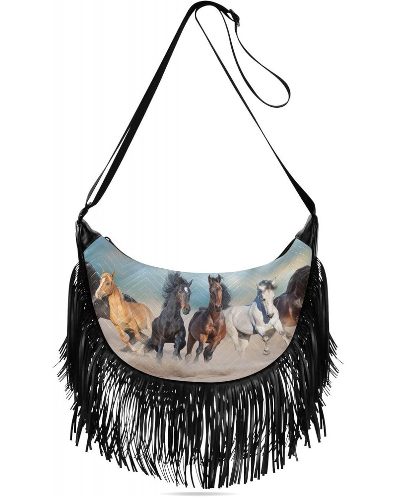 Horses Run in Desert Fringe Bag for Women Cross Body Bag Tassel Shoulder Bag Satchel $10.80 Shoulder Bags