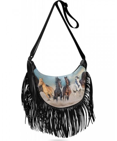 Horses Run in Desert Fringe Bag for Women Cross Body Bag Tassel Shoulder Bag Satchel $10.80 Shoulder Bags