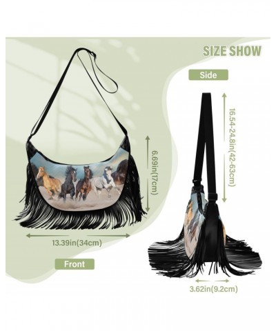 Horses Run in Desert Fringe Bag for Women Cross Body Bag Tassel Shoulder Bag Satchel $10.80 Shoulder Bags