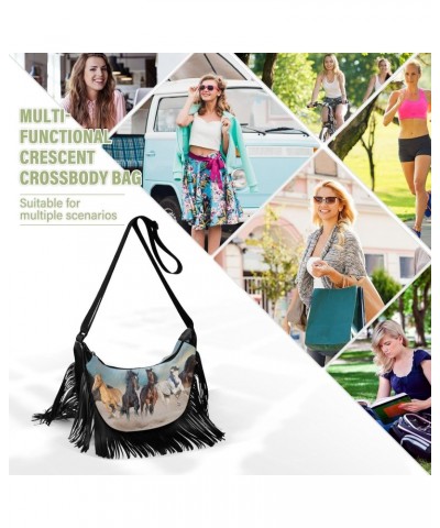 Horses Run in Desert Fringe Bag for Women Cross Body Bag Tassel Shoulder Bag Satchel $10.80 Shoulder Bags