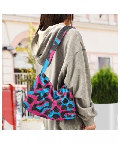 Black Red Leopard Furry Tote Bag for Women Crossbody Bag Shoulder Handbag Puffy Bag with Zipper for School $11.75 Totes