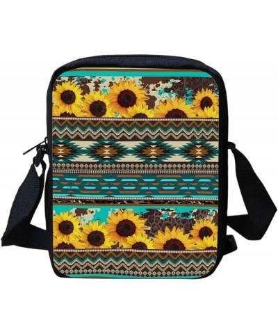 Custom Shoulder Bag Messenger Bag Portable Crossbody Pouch with Adjustable Straps Tribal Sunflower $10.79 Crossbody Bags