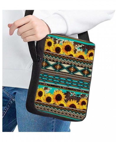 Custom Shoulder Bag Messenger Bag Portable Crossbody Pouch with Adjustable Straps Tribal Sunflower $10.79 Crossbody Bags