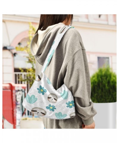 Sweet Sloth Floral Girls Ladies Hobo Handbags, Furry Tote Women's Shoulder Handbag $10.50 Totes