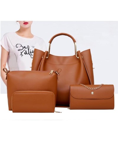 Handbag for Women 4Pcs Set Tote Shoulder Crossbody Bag Satchel Purses Wallet Bucket Bag Brown $17.99 Totes