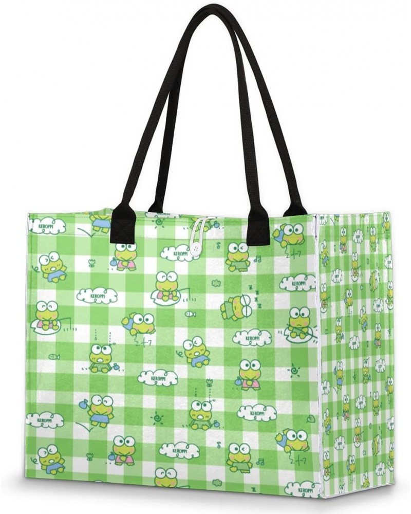 Frog Plaid Large Tote Bag Cute Cloud Shoulder Bag For Women Teachers Nurses Work Shopping Travel Handbag Purse $9.98 Totes