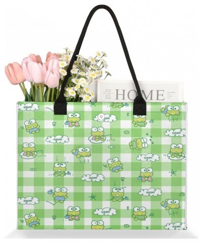 Frog Plaid Large Tote Bag Cute Cloud Shoulder Bag For Women Teachers Nurses Work Shopping Travel Handbag Purse $9.98 Totes