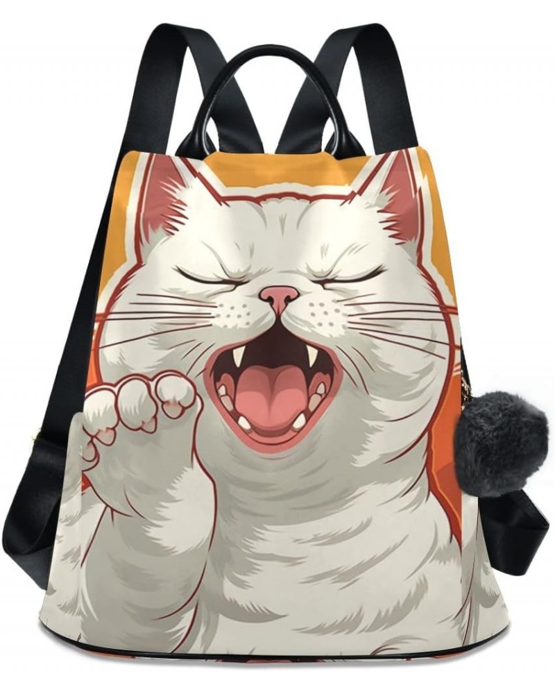 Cat Yelling Backpack Purse for Women Back Zipper Anti Theft Pocket Design Travel Hiking Rucksack Pack Angry White Cat $16.43 ...