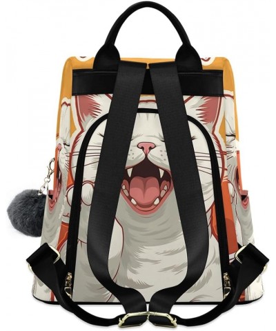 Cat Yelling Backpack Purse for Women Back Zipper Anti Theft Pocket Design Travel Hiking Rucksack Pack Angry White Cat $16.43 ...