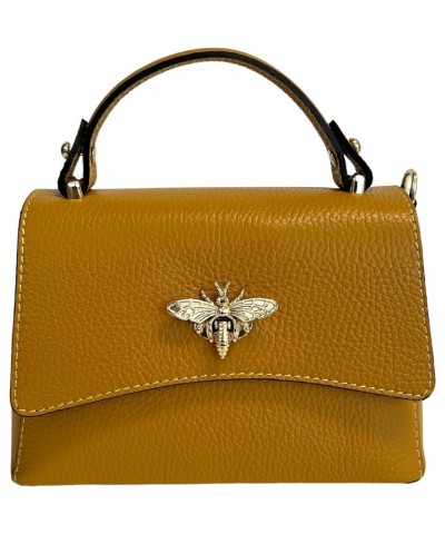 Women's Real Leather Shoulder Bag with Bee Closure 20 x 7 x 14 cm Mustard $90.30 Shoulder Bags