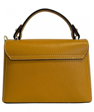 Women's Real Leather Shoulder Bag with Bee Closure 20 x 7 x 14 cm Mustard $90.30 Shoulder Bags