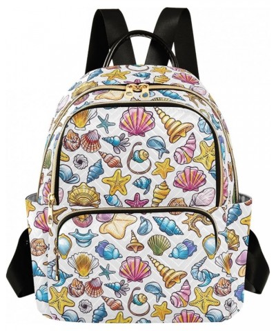 Seashells Cartoon Pattern Fashion Backpack Purse for Women, Casual Daypacks, Ladies Gift for Traveling Hiking Multicolor Medi...