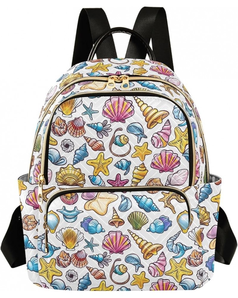 Seashells Cartoon Pattern Fashion Backpack Purse for Women, Casual Daypacks, Ladies Gift for Traveling Hiking Multicolor Medi...