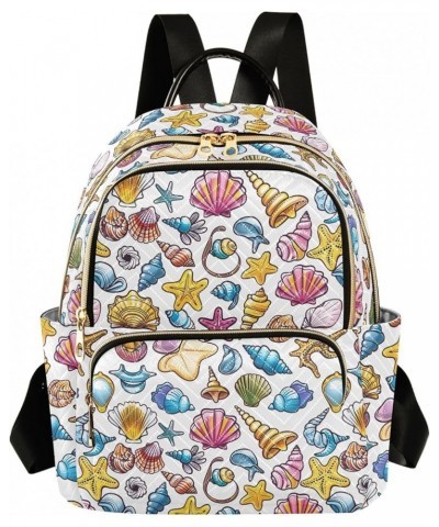 Seashells Cartoon Pattern Fashion Backpack Purse for Women, Casual Daypacks, Ladies Gift for Traveling Hiking Multicolor Medi...