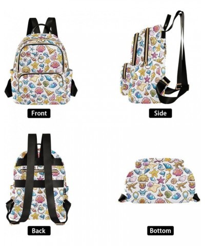 Seashells Cartoon Pattern Fashion Backpack Purse for Women, Casual Daypacks, Ladies Gift for Traveling Hiking Multicolor Medi...