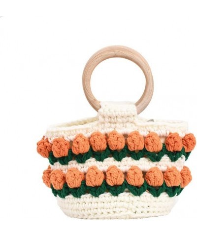 Cute Cotton Thread Woven Bag for Winter, Kawaii Flower Hand-woven Top-handle for Women Girls, Fuzzy Plush Bucket Handbag Yell...