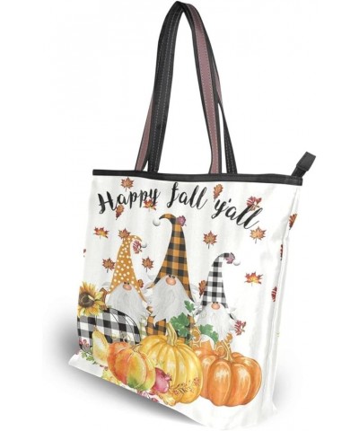 Halloween Pumpkin Tote Purse with Pockets and Compartments,Halloween Tote Bag Zippered Gnome $13.22 Totes