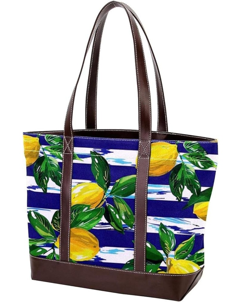 Tote Bags, Large Tote Bags for Women, Women's Tote Handbags, Striped Summer Fruit Lemon Modern, Tote Bag for Work Design 3997...