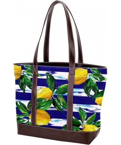 Tote Bags, Large Tote Bags for Women, Women's Tote Handbags, Striped Summer Fruit Lemon Modern, Tote Bag for Work Design 3997...