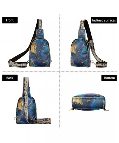 Dark Blue Marble Print Women Sling Bag with Adjustable Strap Zipper Closure, PU Leather Water Resistant Crossbody Bag Purse C...