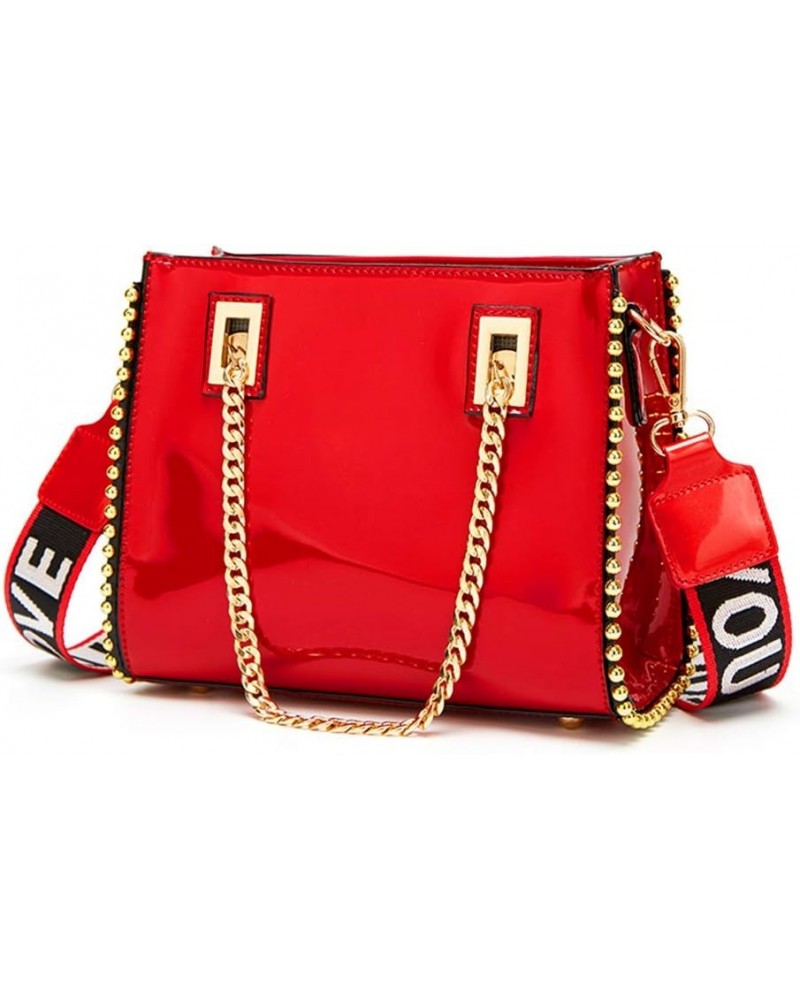 Designer Crossbody Shoulder Bags for Women Patent Leather Handbag Chain Handle Bucket Bag Red $18.42 Handbags