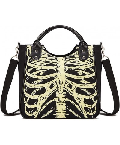 14 inch Canvas Skeleton Purse Tote Handbags Gothic Shoulder Shopper Work Bag Crossbody for Women Black - Skeleton $19.66 Totes