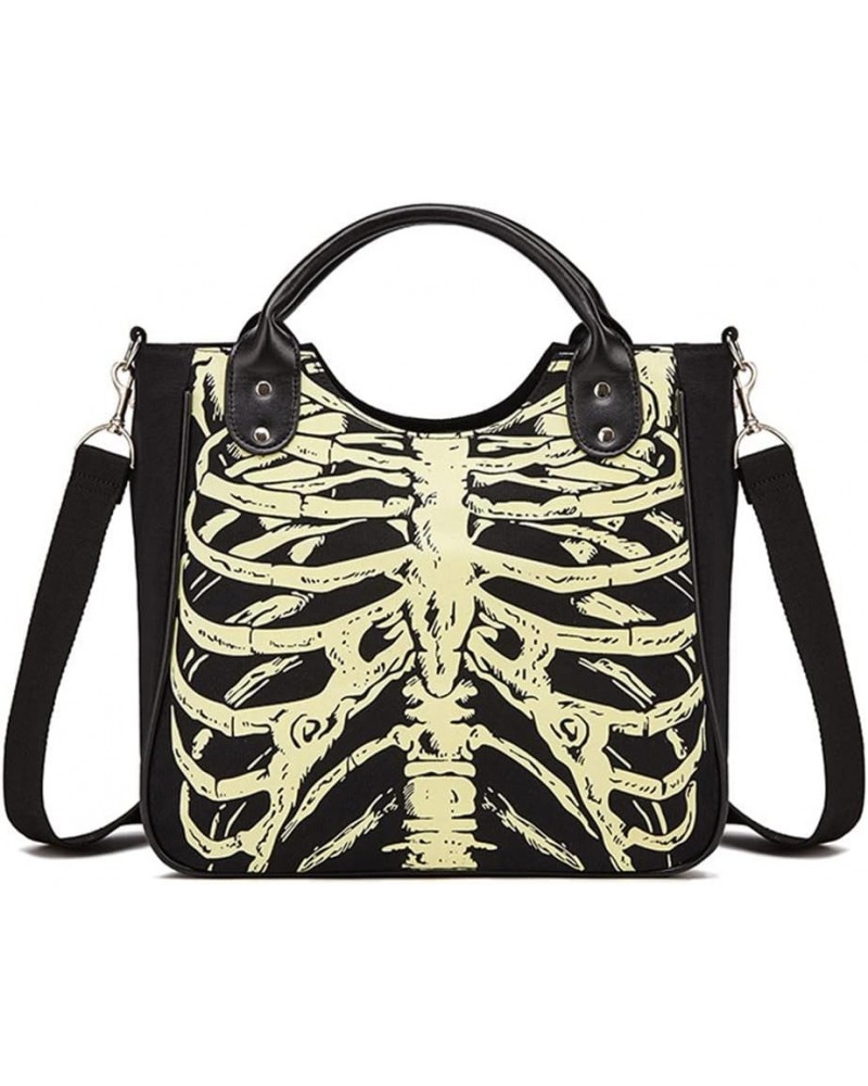 14 inch Canvas Skeleton Purse Tote Handbags Gothic Shoulder Shopper Work Bag Crossbody for Women Black - Skeleton $19.66 Totes